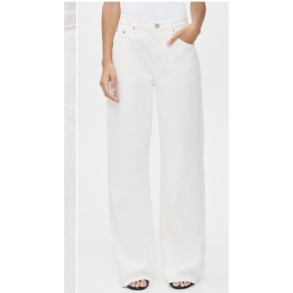 PARKE Wide Leg Jeans Indigo High Rise Jeans Raw Hem 25